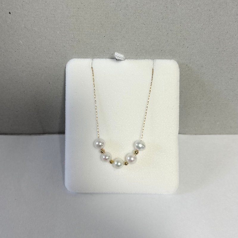 可调式 淡水珍珠 项链 14K GF 滑珠   不锈钢链 可碰水 - 项链 - 珍珠 白色