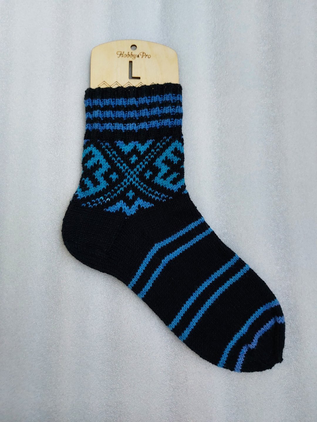 Handmade men's wool socks with a northern multicolored pattern - 袜子 - 羊毛 蓝色
