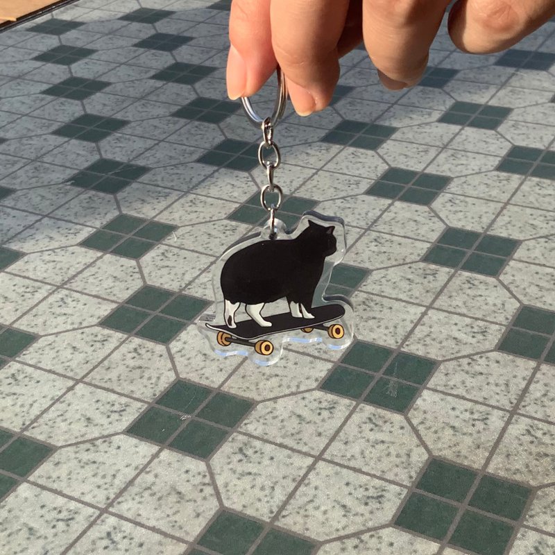 滑板猫咪  压克力钥匙圈 - 钥匙链/钥匙包 - 压克力 