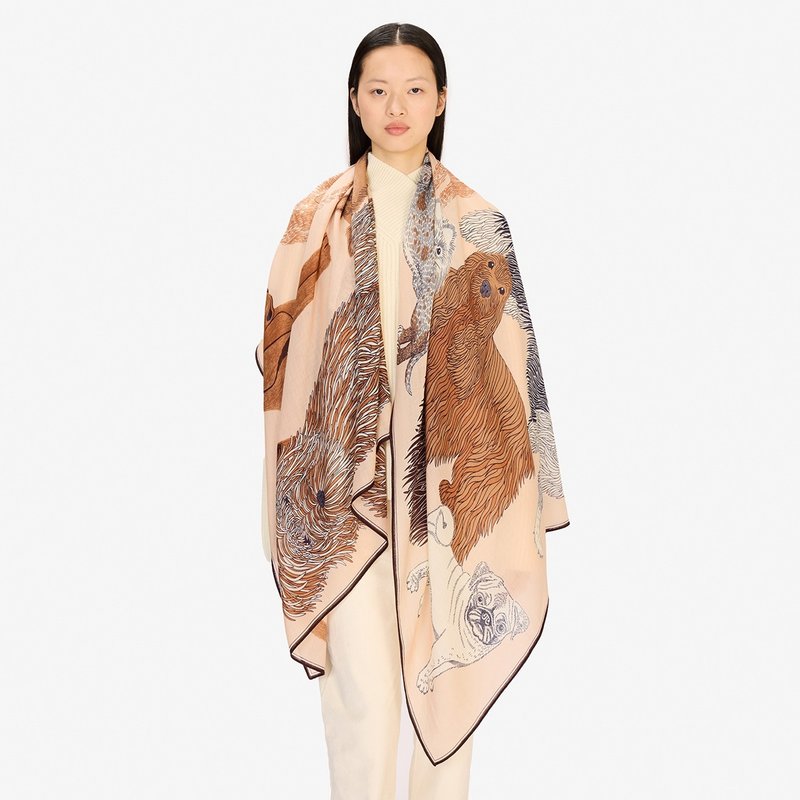 【INOUI EDITIONS】TOUTOU 羊毛围巾100 - 米色 - 围巾/披肩 - 羊毛 橘色