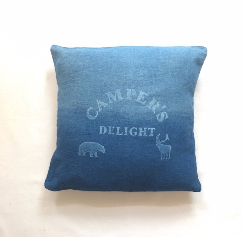 Made in Japan Hand-dyed Cushion Cover CAMPER'S DELIGHT Cushion Indigo dyed Aizen - 枕头/抱枕 - 棉．麻 蓝色