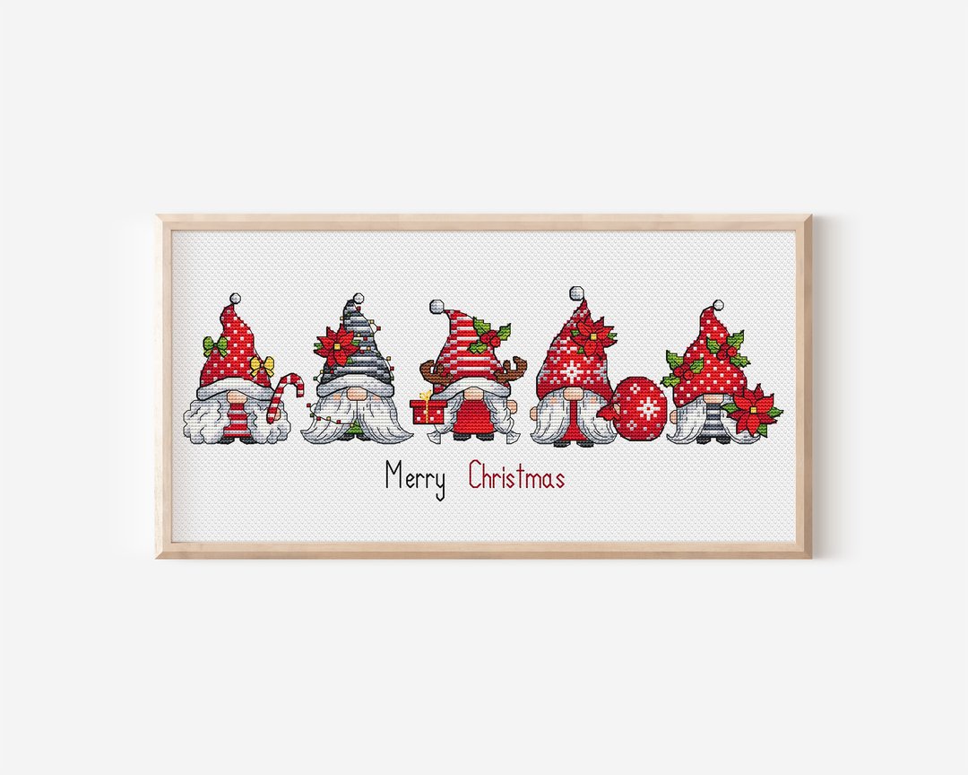 Christmas Cross Stitch Pattern PDF, Christmas Gnomes airy Elf Pixie Winter Cute - 手工艺教程/工具书 - 其他材质 