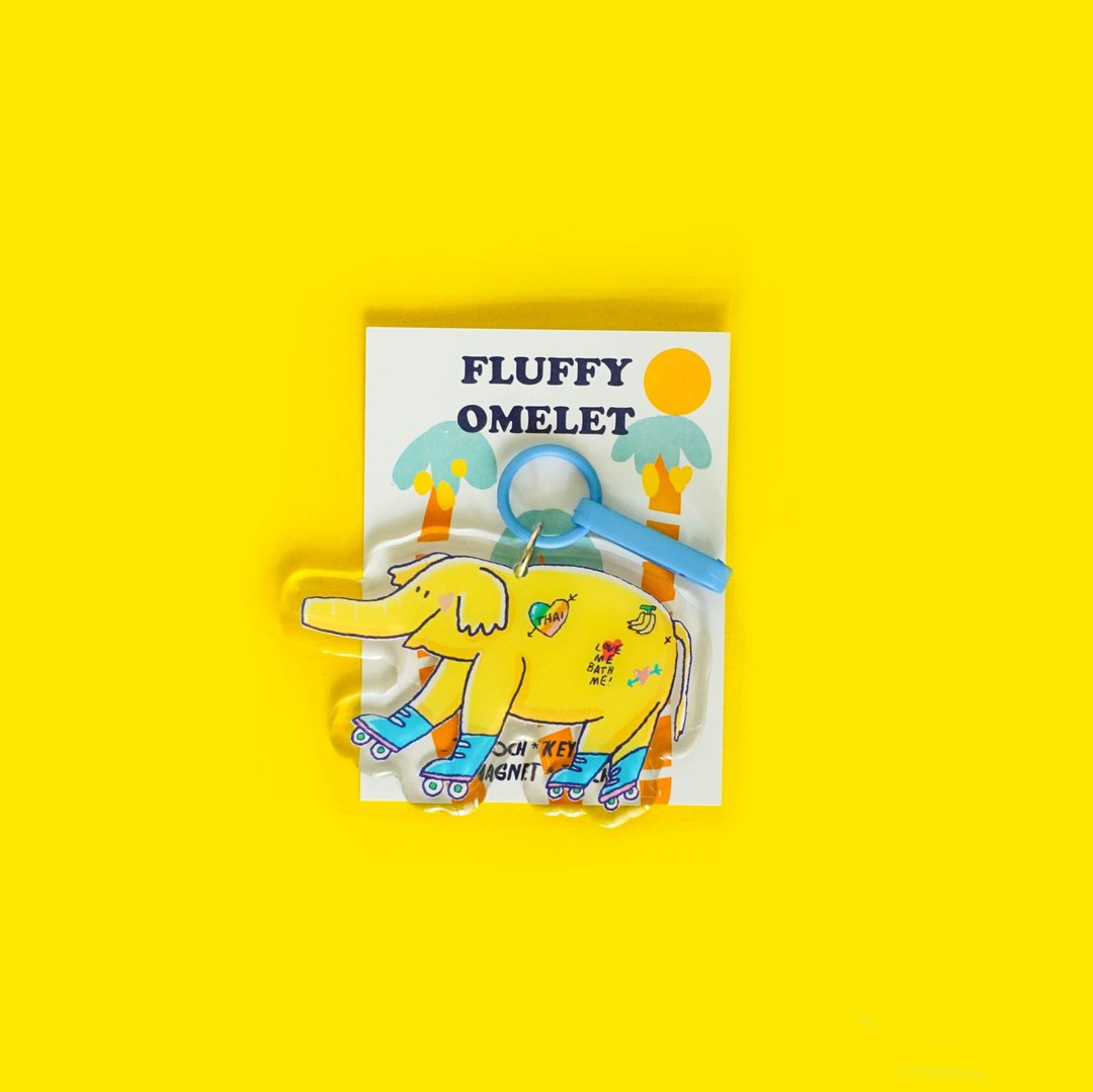 Fluffy Omelet Keychain / Pin / Phone Grip - Yellow Elephant - 胸针 - 压克力 黄色