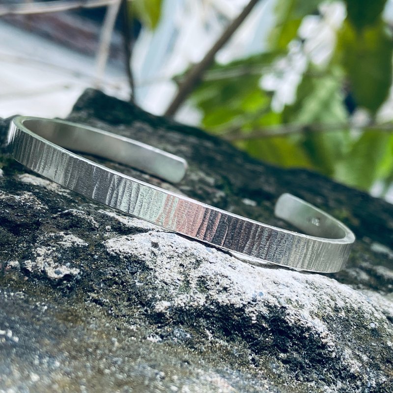 纯银 宽款 木纹 手环 可客制姓名 S453 - 手链/手环 - 纯银 银色
