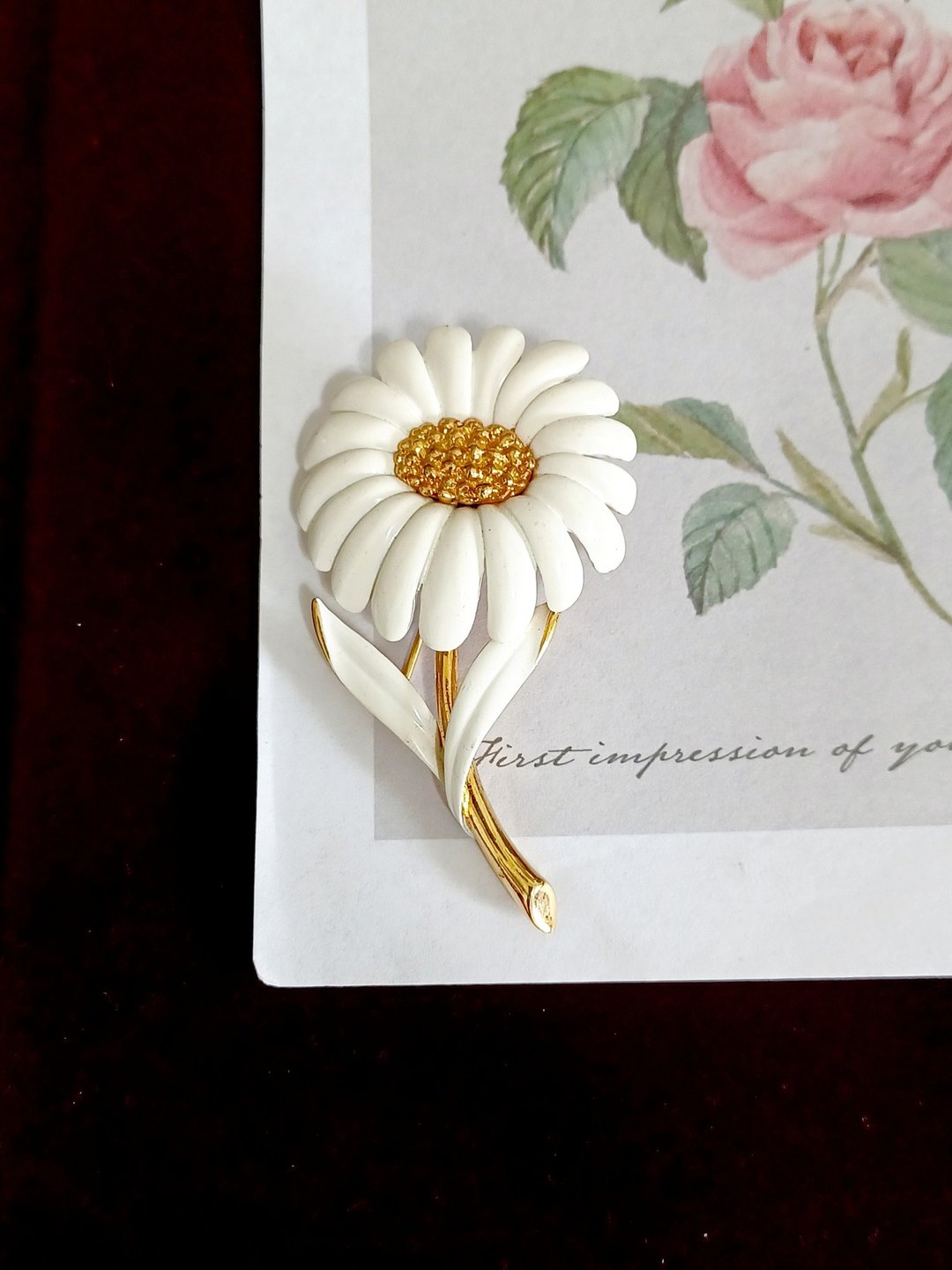 vintage jewelry MONET 典雅珐琅雏菊 别针 胸针 - 胸针 - 其他金属 