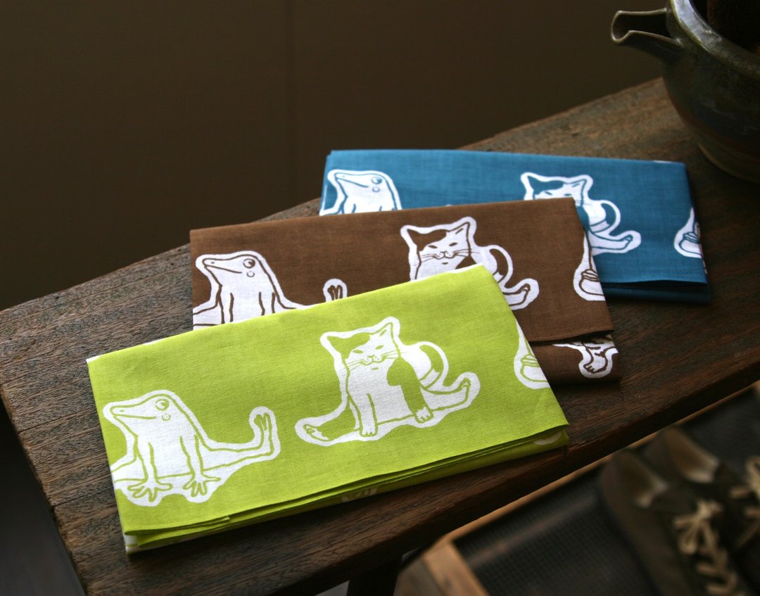 Cat and frog washcloth 3-color set - 丝巾 - 棉．麻 咖啡色
