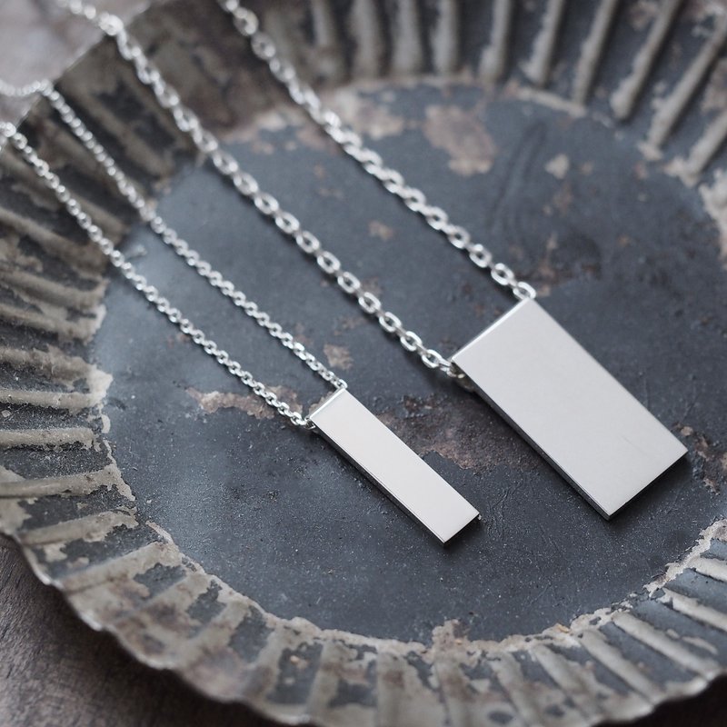 2 pieces set) Minimal Rectangle Pair Necklace Silver 925 - 项链 - 宝石 银色