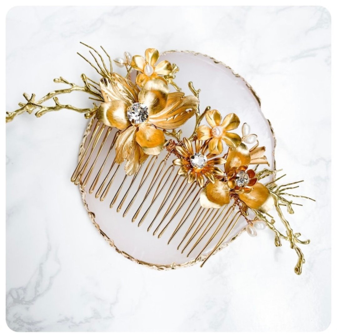 FLOWER GARDEN COMB - 发饰 - 铜/黄铜 金色