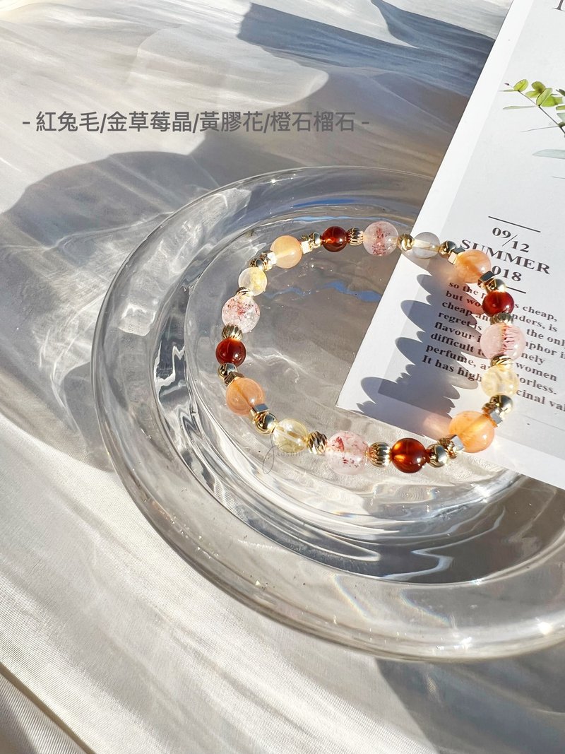 红兔毛 金草莓晶 黄胶花 橙石榴石 天然石 水晶 手链 - 手链/手环 - 水晶 