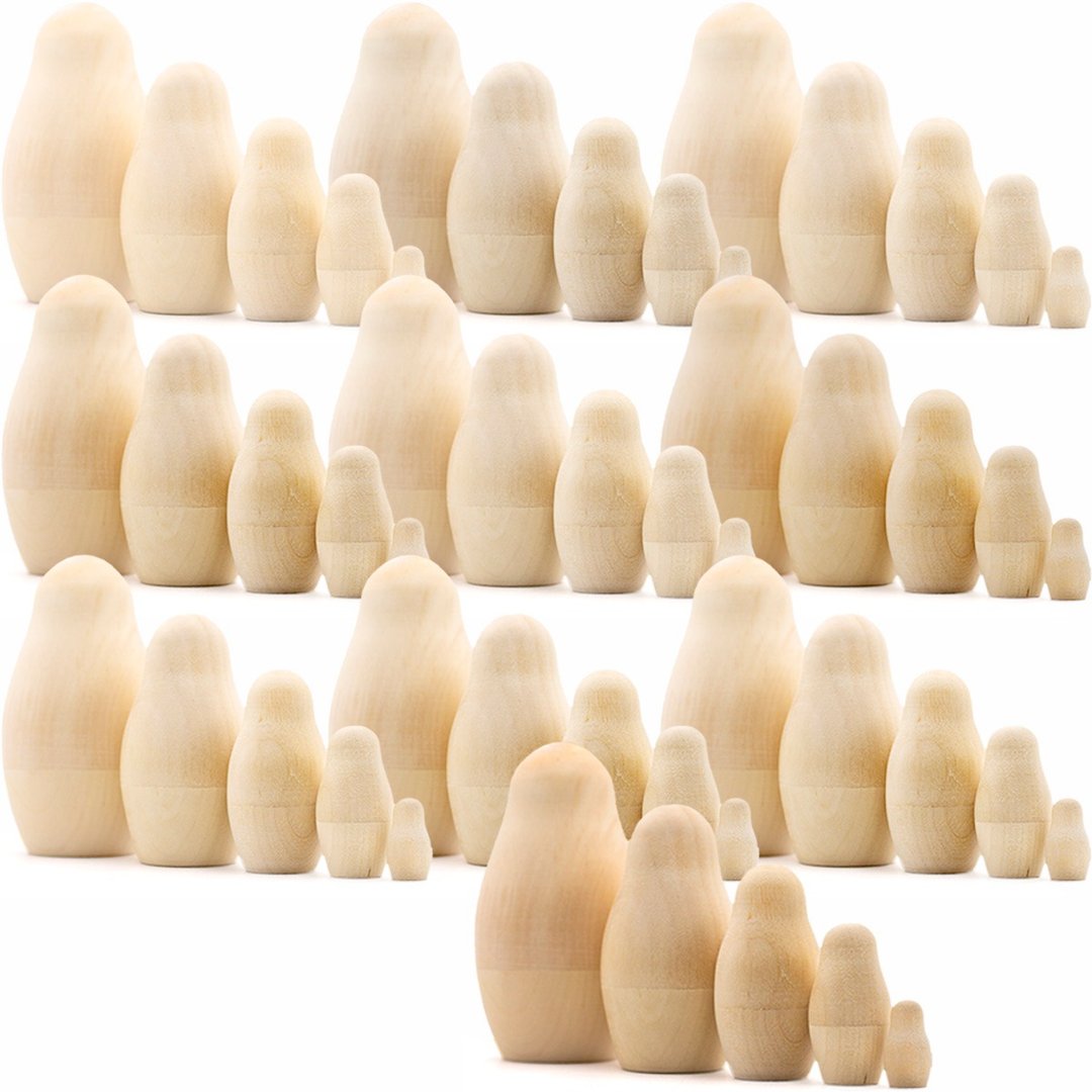 Lot of 10 Set by 5 pcs Blank Nesting Dolls - Unfinished Wooden Doll Craft - 木工/竹艺/纸艺 - 木头 