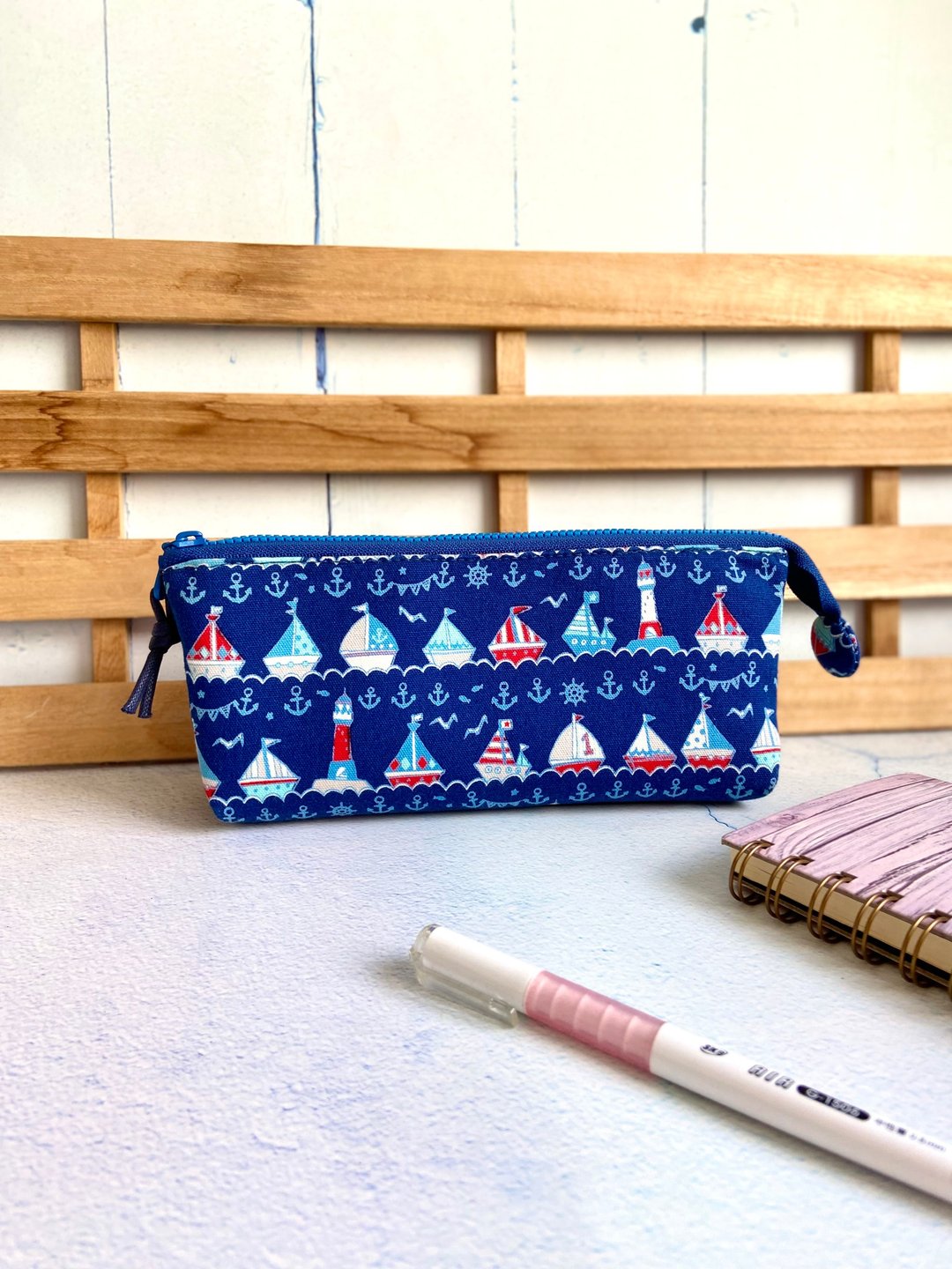 一帆风顺三层笔袋 日本棉布制作 毕业 生日 交换礼物 - 铅笔盒/笔袋 - 棉．麻 