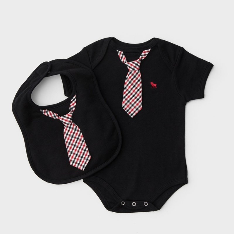 美国Frenchie MC 男婴礼盒 - 班尼迪克绅士版 (连身衣+围兜) - 满月礼盒 - 棉．麻 黑色