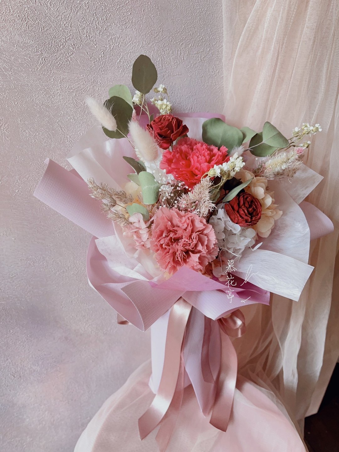 母亲节永生花束/送给妈妈的花束 - 干燥花/捧花 - 其他材质 粉红色