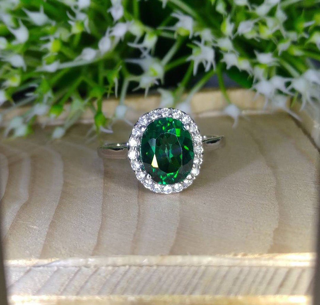 Green natural topaz ring silver sterling or ring wedding size 7.0 free resize - 戒指 - 纯银 绿色