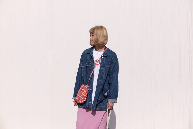 红色樱花 花边斜孭小袋 - 侧背包/斜挎包 - 棉．麻 