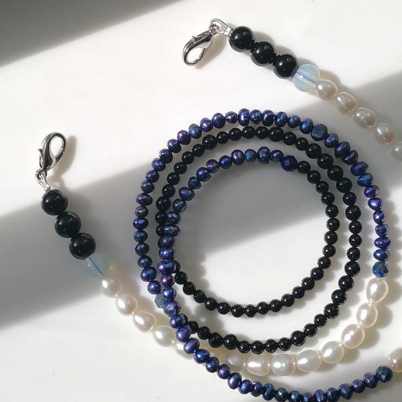 青蓝-多用途淡水珍珠口罩链-颈链-眼镜链-Airpods链60cm【换季特 - 口罩 - 珍珠 