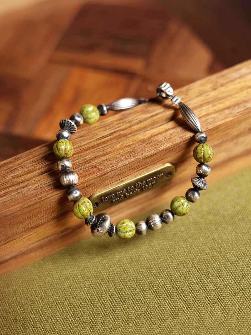 捷克进口松石系琉璃 925银手链 手工製 - 手链/手环 - 真皮 多色