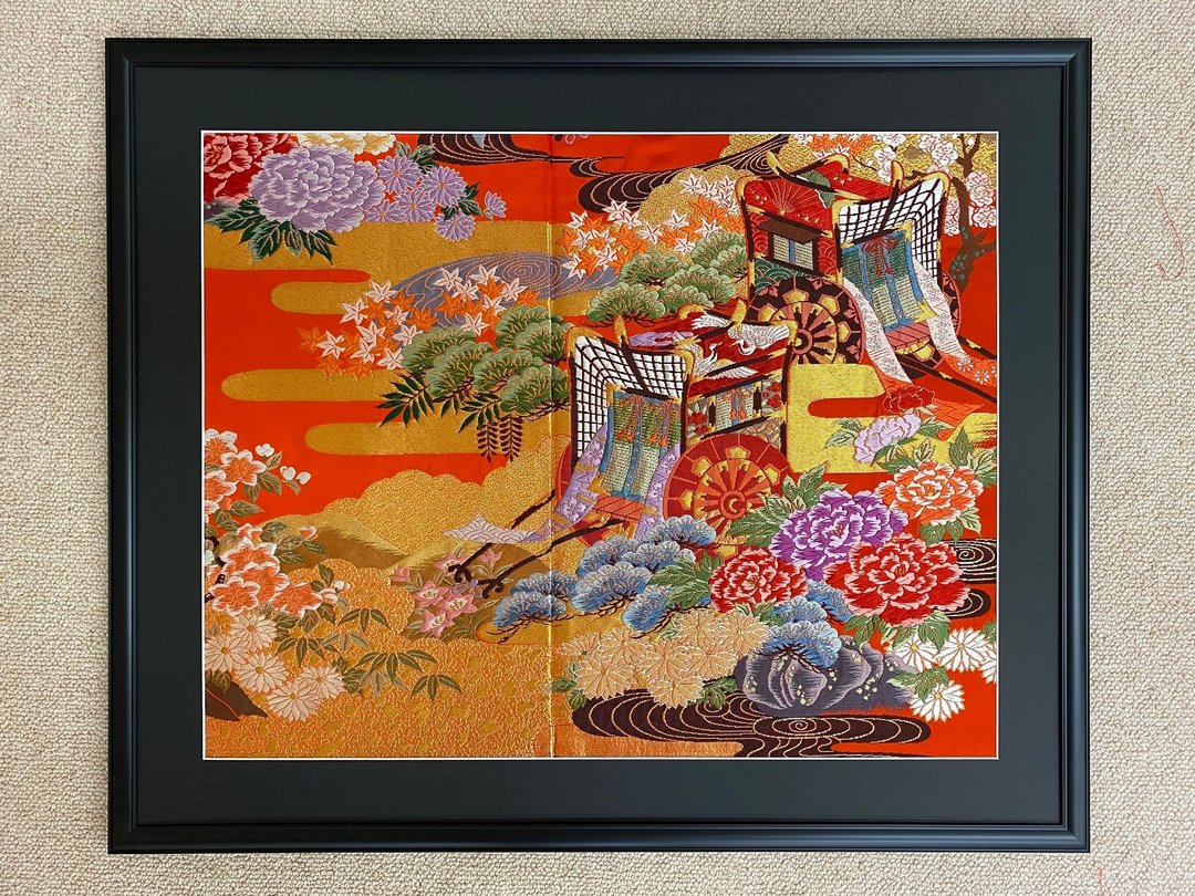 彩色打挂复古布料制成的和服艺术御车日本现代艺术面板和风礼物庆典幸运物品带框内饰 37 - 墙贴/壁贴 - 丝．绢 红色