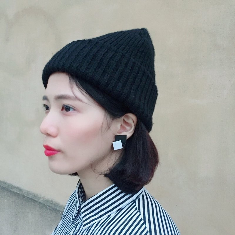 黑白几何方块的组成 - 耳环/耳夹 - 压克力 黑色