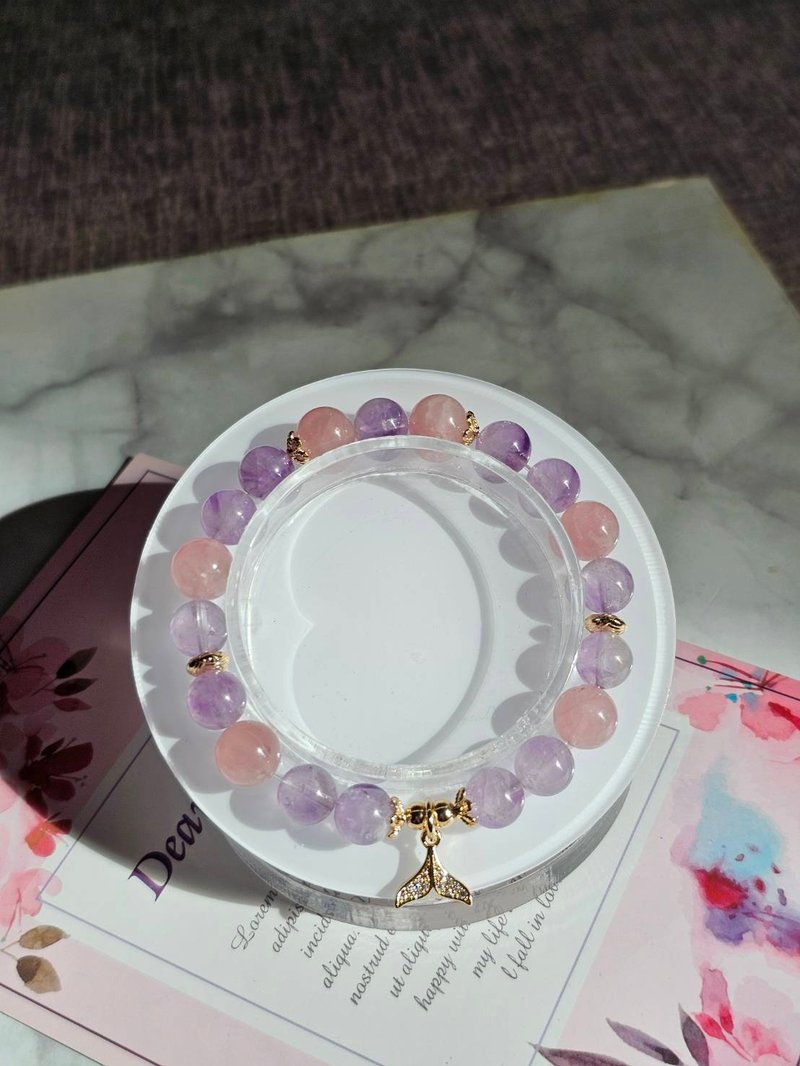 AgIo。【温柔光影的邂逅】紫粉晶 x 草莓晶月光石 设计款手链 - 手链/手环 - 水晶 粉红色