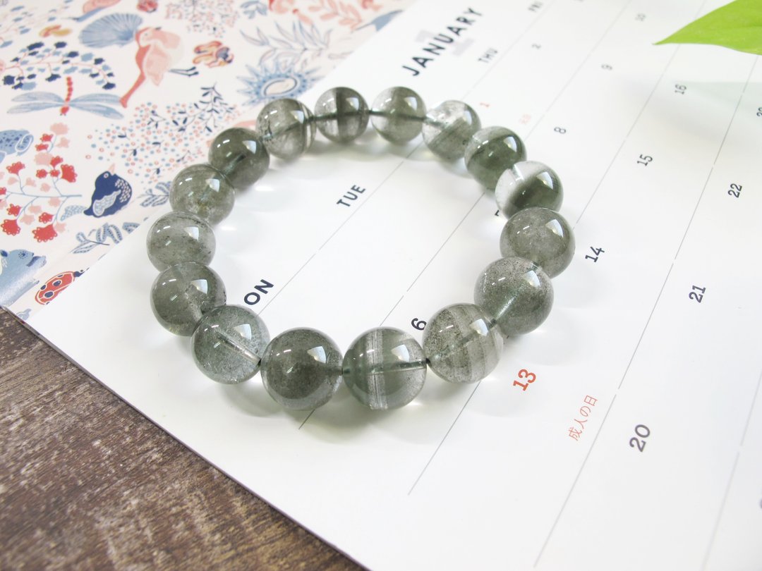 绿幽灵13-13.5mm 内含物丰富 招财 正财 事业 业务 业绩(原件寄出 - 手链/手环 - 水晶 绿色