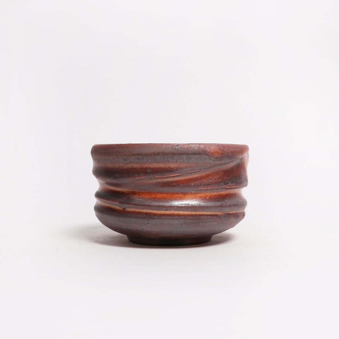 明芽窑 l 柴烧志野旋纹茶碗 陶器 陶艺品 茶具 H6 - 茶具/茶杯 - 陶 咖啡色