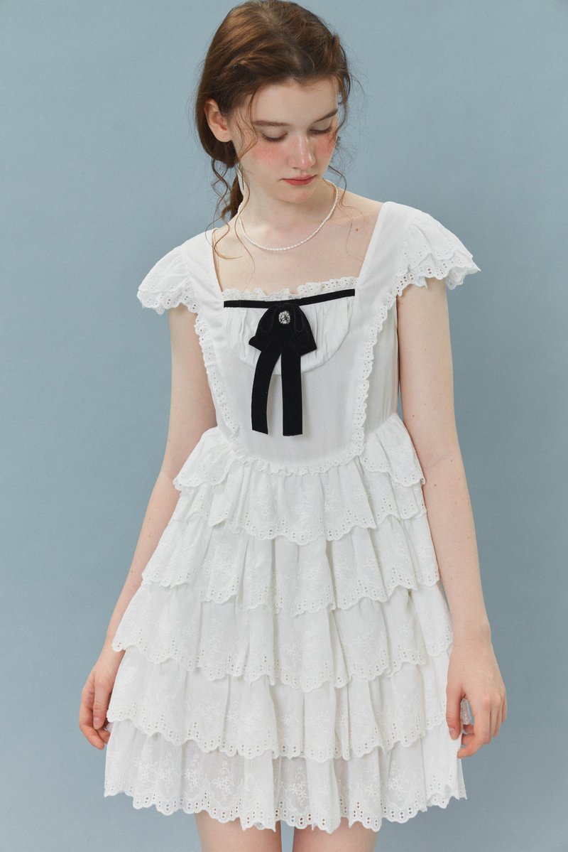 balletcore复古芭蕾裙 白色花边蛋糕裙 连身裙 - 洋装/连衣裙 - 棉．麻 白色