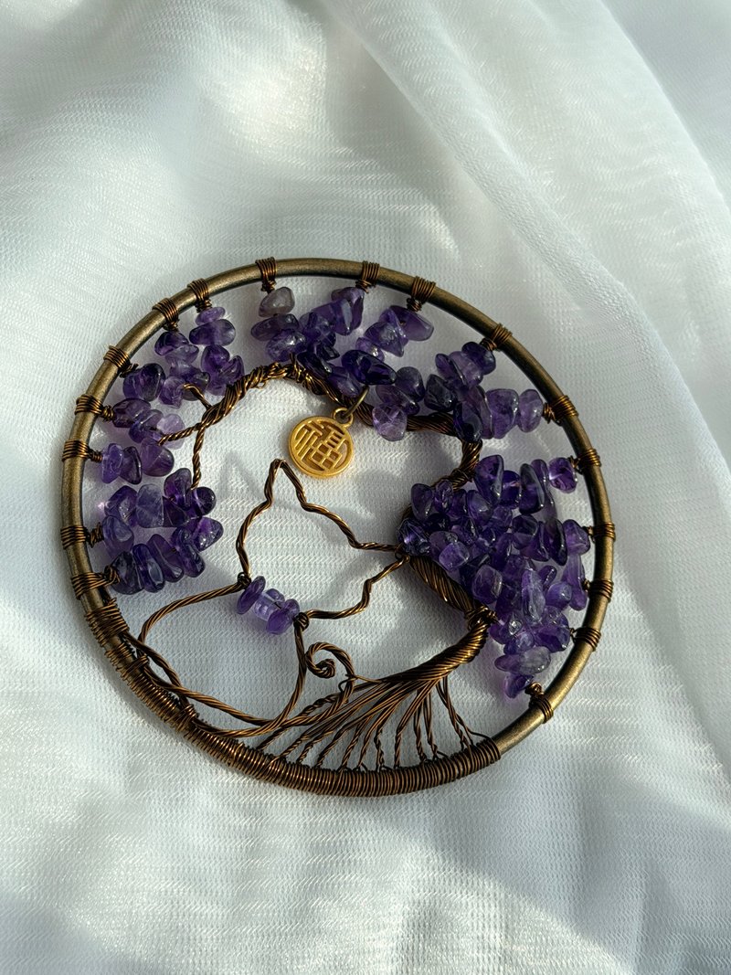 紫愿猫影丨紫水晶 小福猫 水晶生命树 摆饰/吊饰 开运小物 - 摆饰 - 宝石 紫色