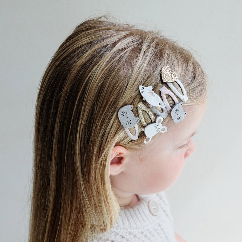 英国Mimi & Lula_AW25_秋日山林_猫咪老鼠迷你滴答夹5入 - 发饰 - 聚酯纤维 