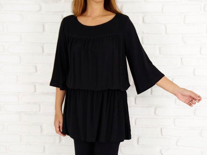 Adult cute black! Soft browsing tunic dress - 女装上衣 - 其他材质 黑色