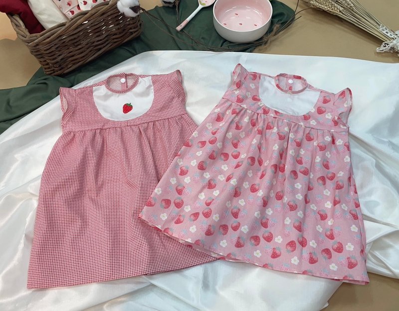 【台湾制手创】草莓纯棉拼接背心裙 - 童装上衣 - 棉．麻 多色