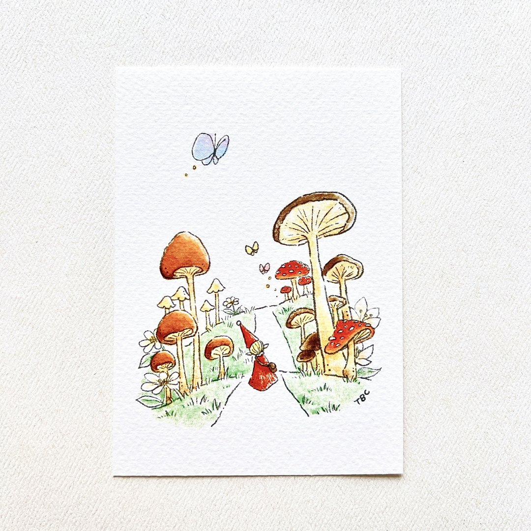 小精灵在蘑菇森林/ 插画明信片 - 卡片/明信片 - 纸 