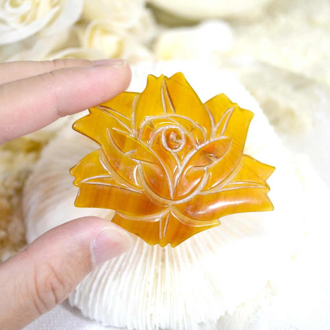 古老玳瑁雕刻玫瑰花胸针 贵妇轻珠宝 日本高级二手古着珠宝首饰 - 胸针 - 其他材质 金色