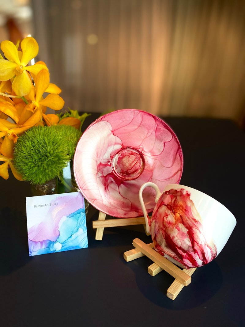 【定制】咖啡杯组/酒精墨水/手工绘制/选色订制服务 - 其他杯子 - 瓷 红色