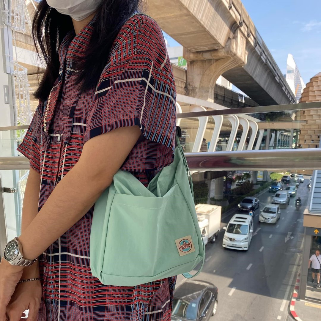 Underline Mini Mint Nylon Mail Bag / Sling Bag - 侧背包/斜挎包 - 棉 绿色