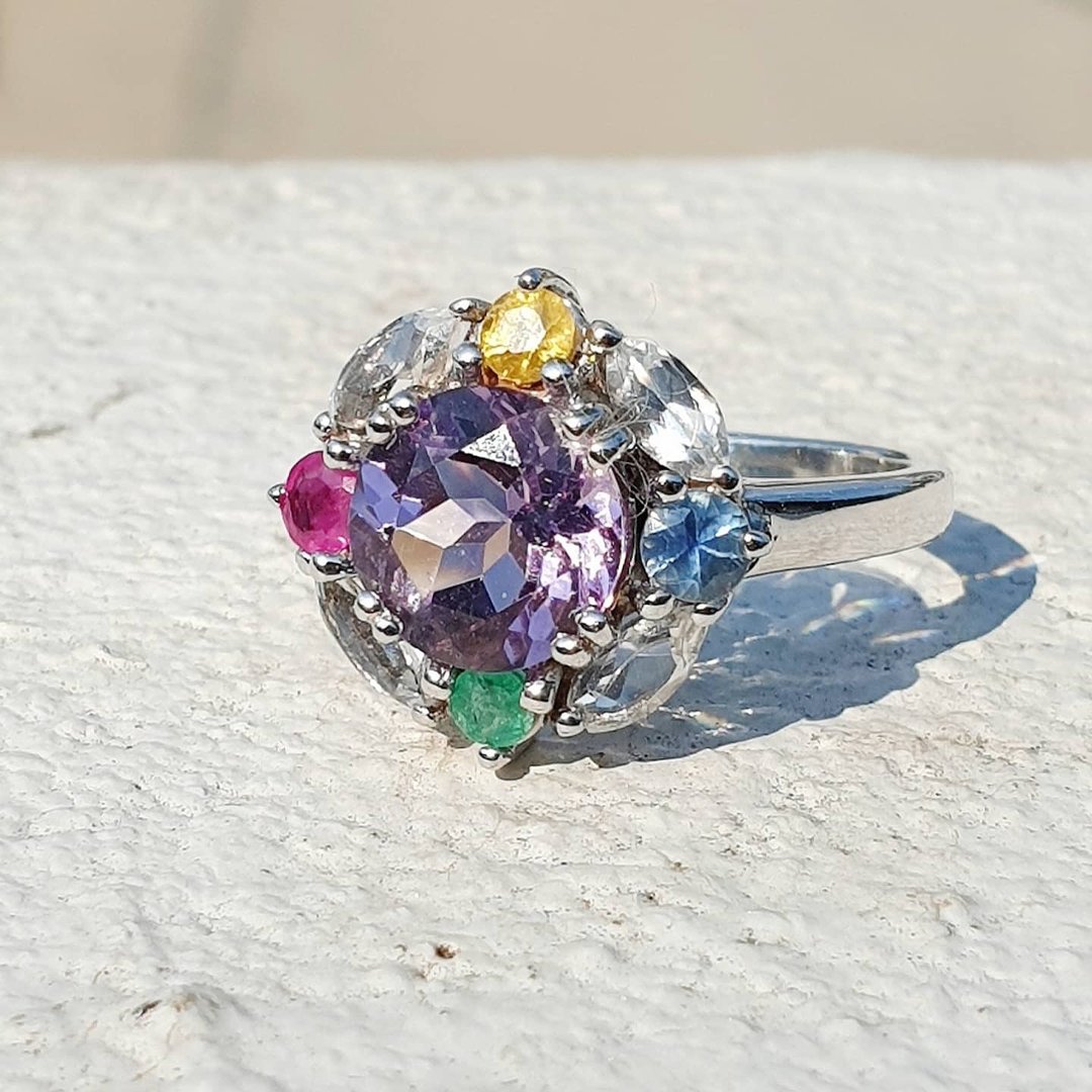 Amethyst ring set with sapphire, ruby, emerald, topaz - 戒指 - 宝石 紫色