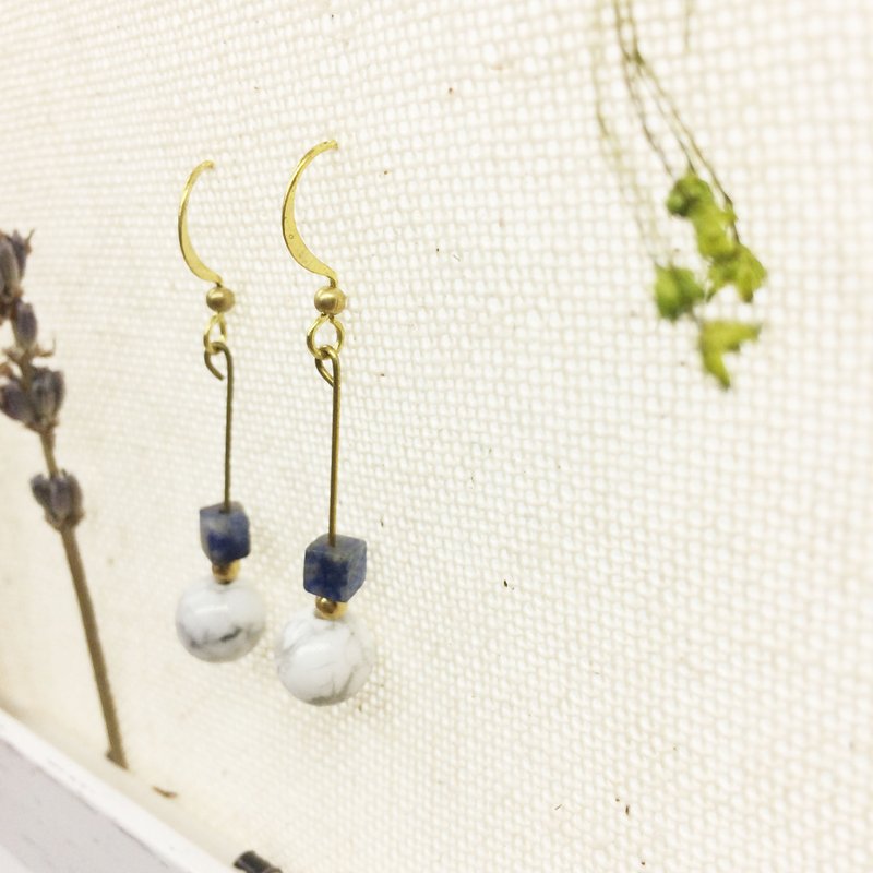 老林杂货 l 天然石黄铜耳环 白松石/苏打石       耳勾l耳针l耳夹 - 耳环/耳夹 - 宝石 蓝色