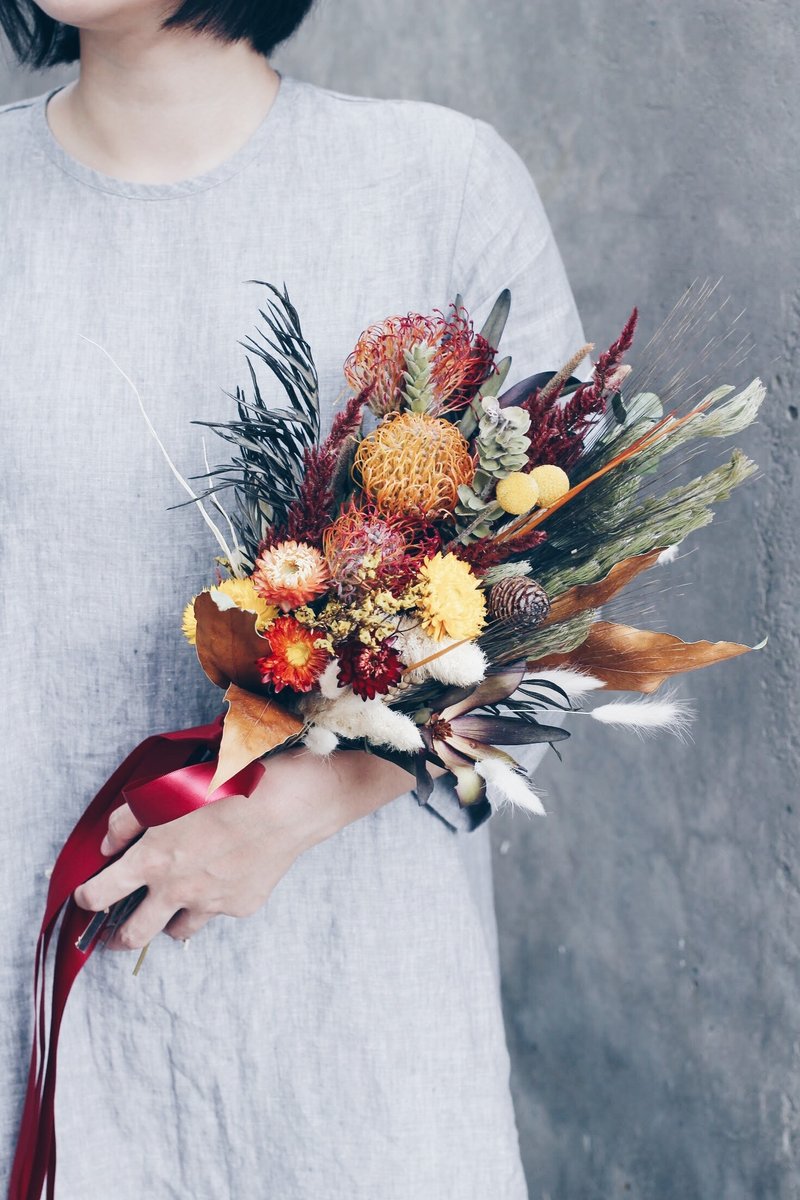 Dry Flower Bouquet!! 【太阳神-Apollo】捧花 婚礼 干燥花 花束M - 干燥花/捧花 - 植物．花 橘色