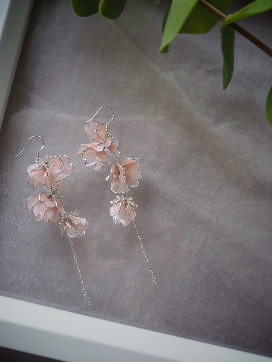 醉樱 粉 樱花垂坠式树脂耳环 - 耳环/耳夹 - 树脂 粉红色