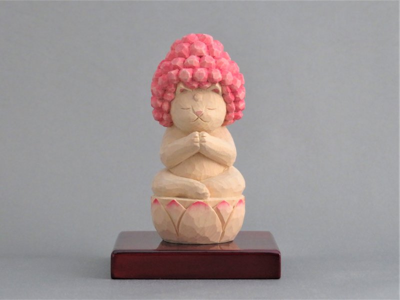 Wood carving Cat Buddha 1903 - 摆饰 - 木头 粉红色