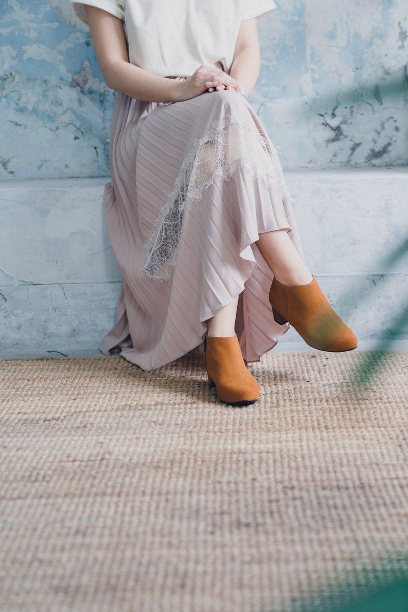 【维多利亚】3M防泼水皮革高跟踝靴_棕 |手工订制 | MIT - 女款短靴 - 真皮 