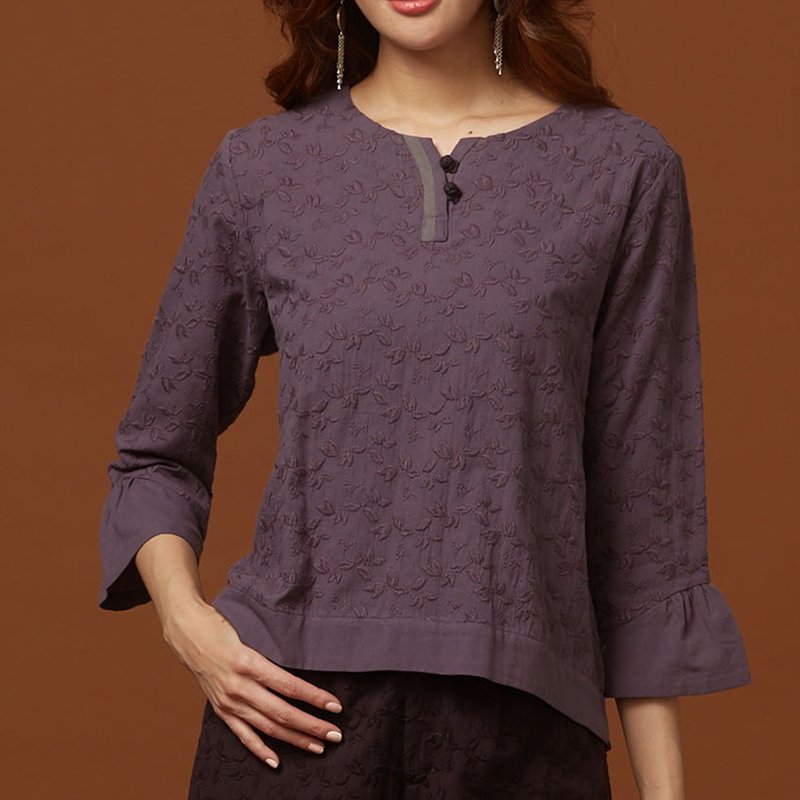古典美刺绣花苞上衣【08019】 - 女装上衣 - 棉．麻 紫色