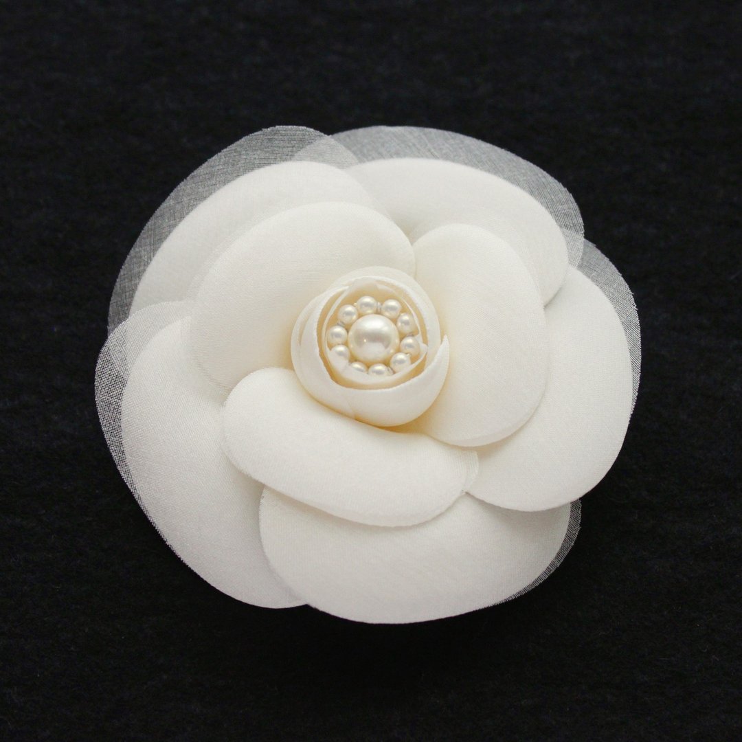 山茶花胸花胸针直径约8厘米丝绸透明纱白CY078O-C8SP - 胸花/手腕花 - 丝．绢 白色