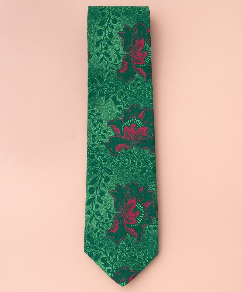 GREEN FLOWER TIE - 领带/领带夹 - 棉．麻 绿色
