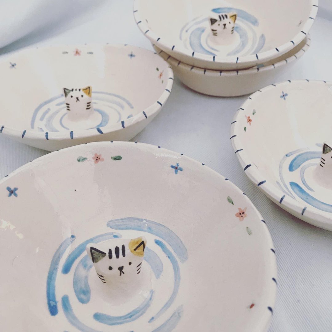 cat bowl - 餐桌/书桌 - 瓷 白色