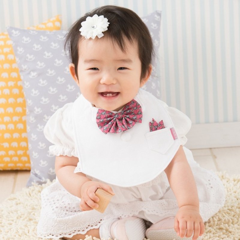 bib-bab Baby Bib Formal Type White (Liberty Heart Ribbon) - 围嘴/口水巾 - 棉．麻 白色