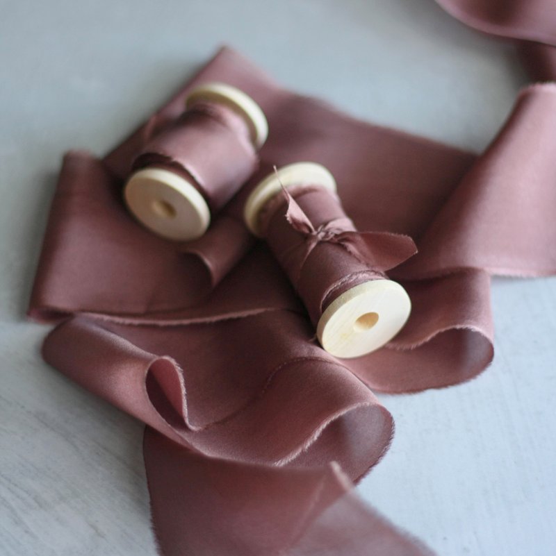 Old Wine Silk Ribbon | Hand Dyed Silk ribbon on Wood Spool - 包装材料 - 丝．绢 紫色