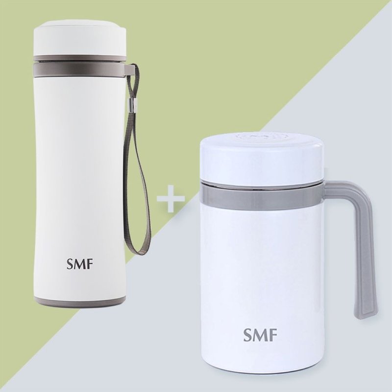 SMF骨瓷保温杯【合购优惠组】 提绳款420ml +握把款475ml - 保温瓶/保温杯 - 瓷 白色