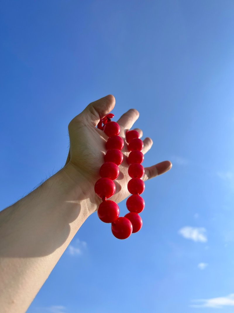 20MM 鲜红圆珠手工颈链 - 项链 - 压克力 红色