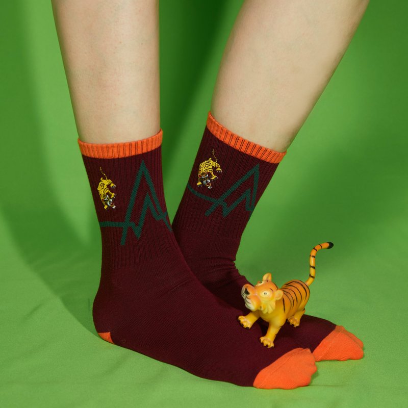 CONNECTION系列老虎刺绣轻薄透气印花袜 男女尺寸 - 袜子 - 棉．麻 黑色